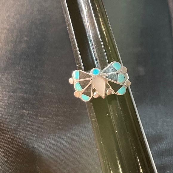 Zuni Silver and Turquoise Butterfly Ring – 7 1/2 - Picture 8 of 9